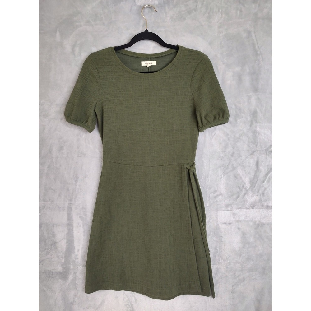 Madewell Olive Green Textured Short Sleeve Side Tie Mini Dress XXS